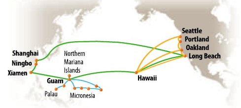 美森快船在中國區設立有三個裝運港：