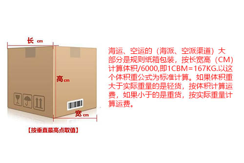 體積重大于167的按是泡貨，體積重小于167kg的是重貨